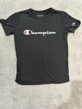 Champion Youth Large Black T-Shirt Big Logo Short Sleeve Athletic Tee Boys